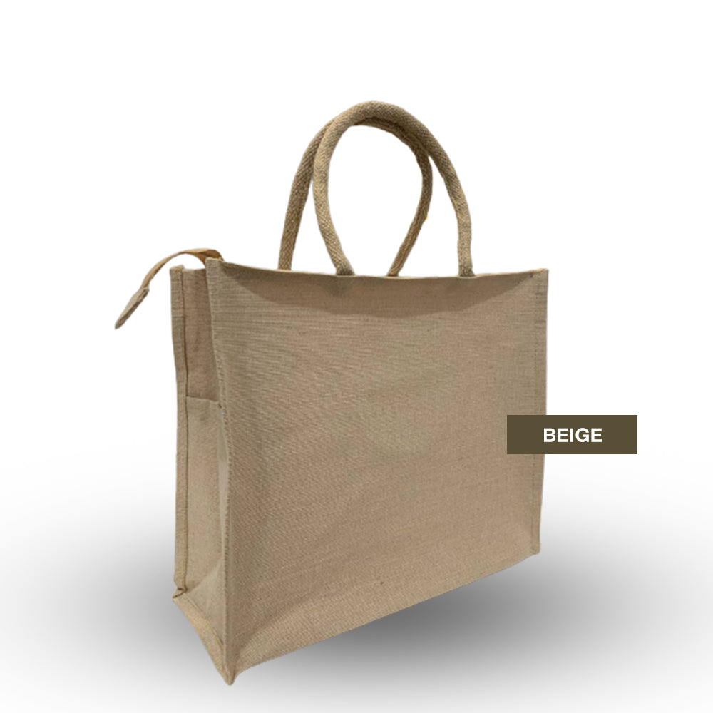 Bag2u Zip Mono Jute Material Tote Bag