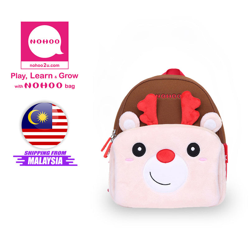 NOHOO Kid 3D Rudolph Design Backpack Cartoon Design Soft Fluffy Toodler Winter