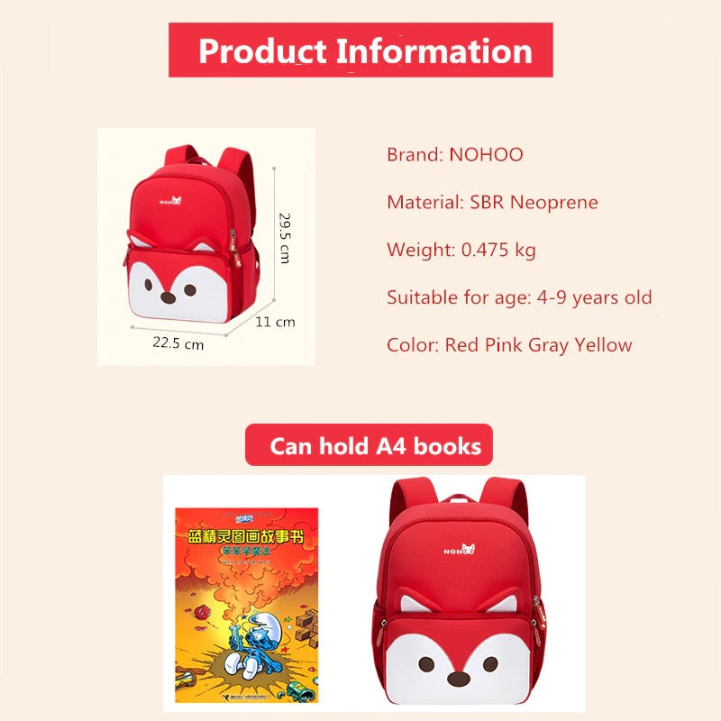 NOHOO Kid Foxy Red 3D Design Children Travel School Bag Beg Sekolah Bags A4