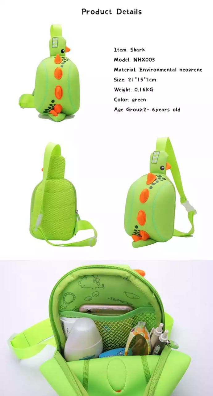 NOHOO Kid Dino Green 3D Design Children Boy Sling Crossbody Travel