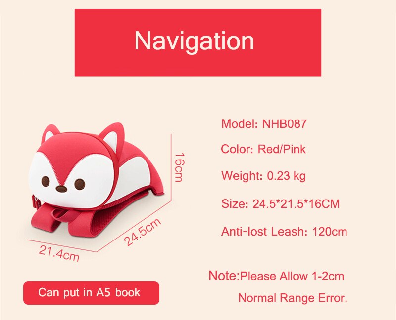 NOHOO Kids RED LITTLE FOXY (New) Waterproof Harness Travel Newborn Cute Kids Bag