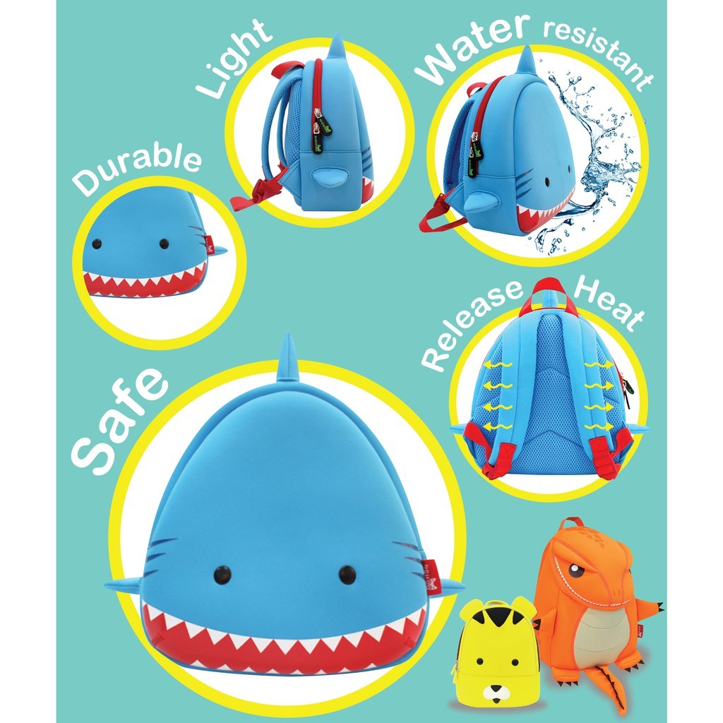 NOHOO Kid Shark 3D Design School Bag Waterproof Preschool Backpack Bags Ocean