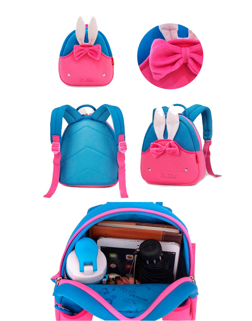 NOHOO Kid Little Rabit 3D Design Travel Bag Waterproof Preschool Backpack Bags