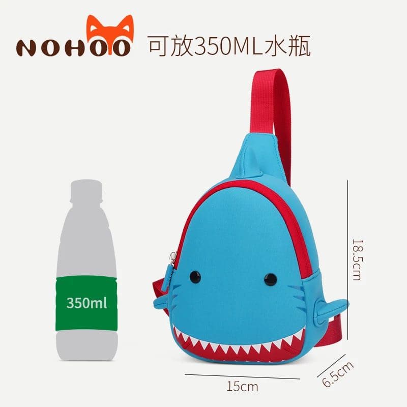 NOHOO Kid Jaws Blue 3D Design Children Boy Sling Crossbody Travel Preschool Bag