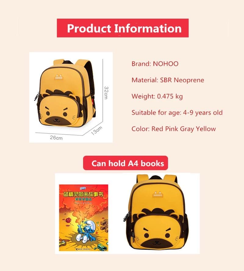 NOHOO Kids Backpack Big Lion (Yellow)