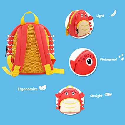 NOHOO Kid Crab Cute 3D Design School Bag Waterproof Preschool Backpack Bags