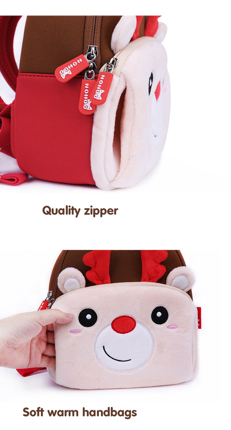 NOHOO Kid 3D Rudolph Design Backpack Cartoon Design Soft Fluffy Toodler Winter