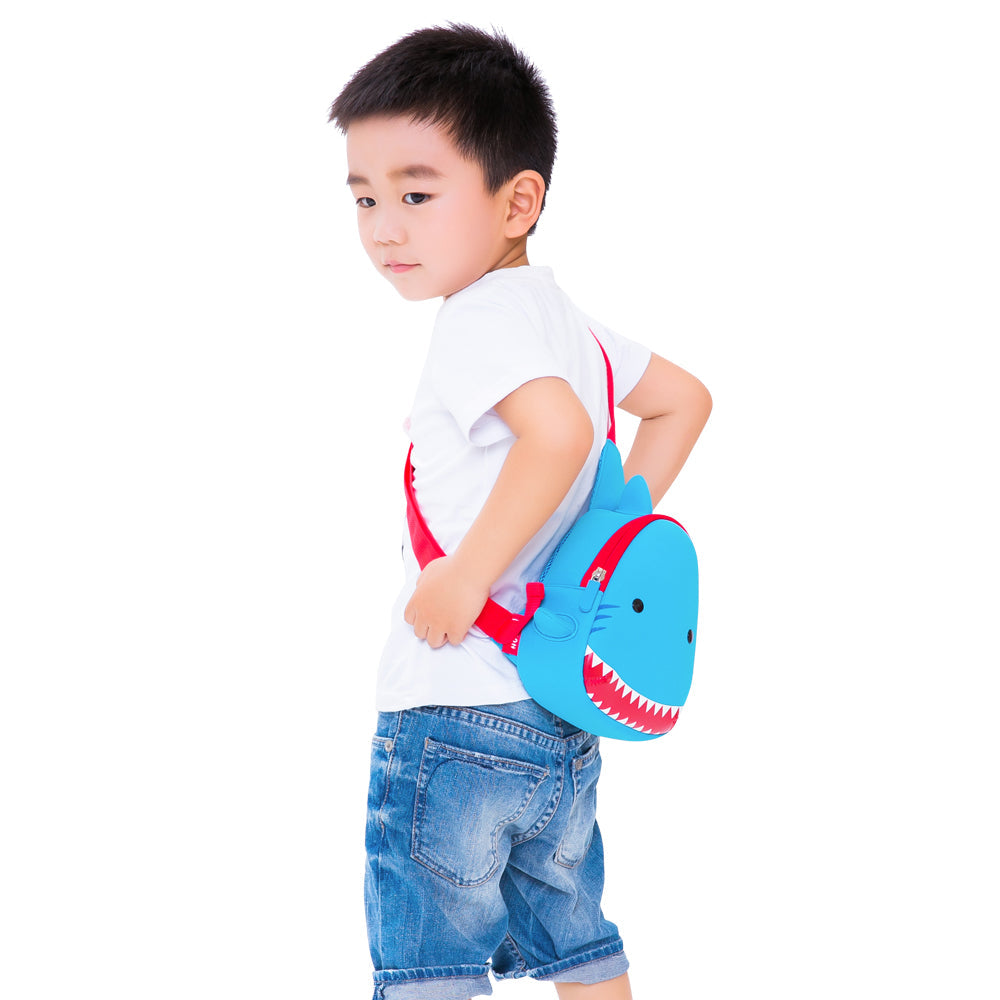 NOHOO Kid Jaws Blue 3D Design Children Boy Sling Crossbody Travel Preschool Bag