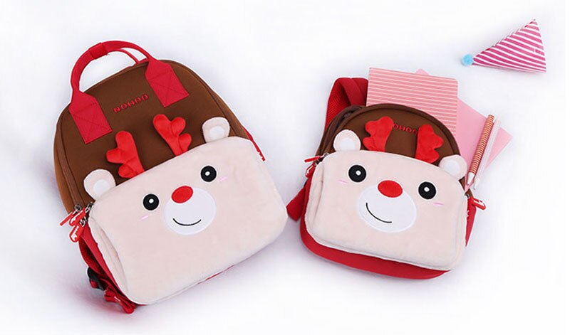 NOHOO Kid 3D Rudolph Design Backpack Cartoon Design Soft Fluffy Toodler Winter