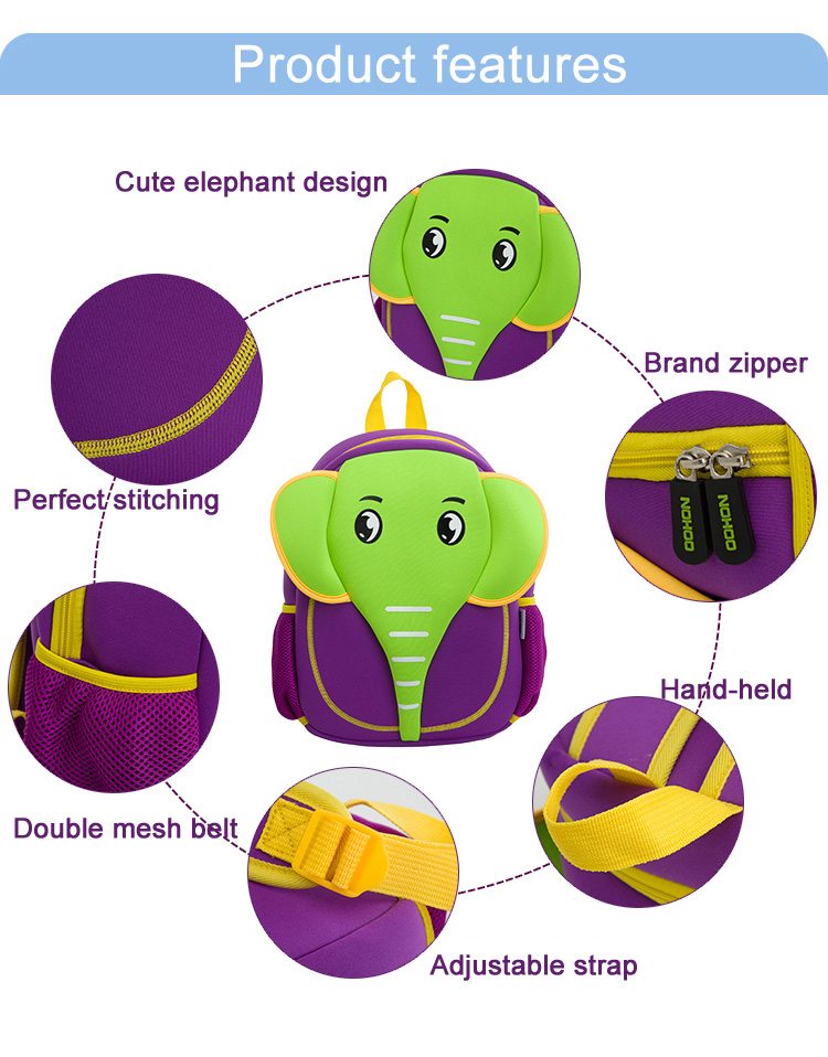 NOHOO Kid Elephant Design Children Boy Travel School Bag Beg Sekolah Bags A4 Bag