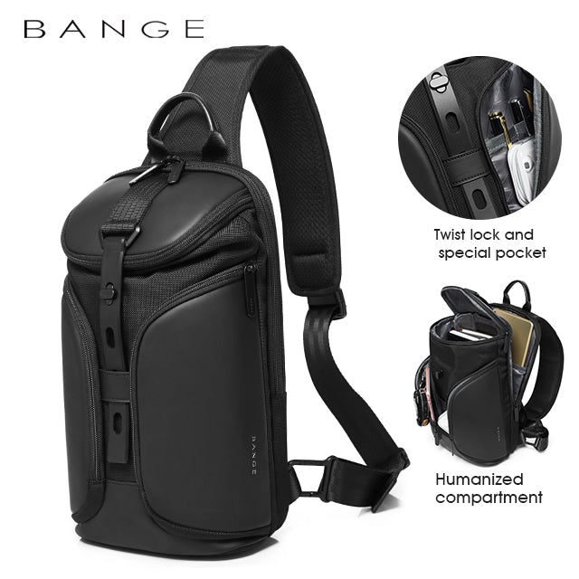 Bange Triway Men Anti-theft Lock Sling Bag Fashion Chest Pack Waterproof USB Crossbody Bag (9.5" tablet)