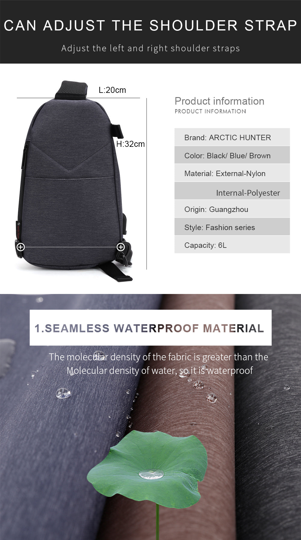 Arctic Hunter Cross-Air Sling Bag (7.9" Tablet)