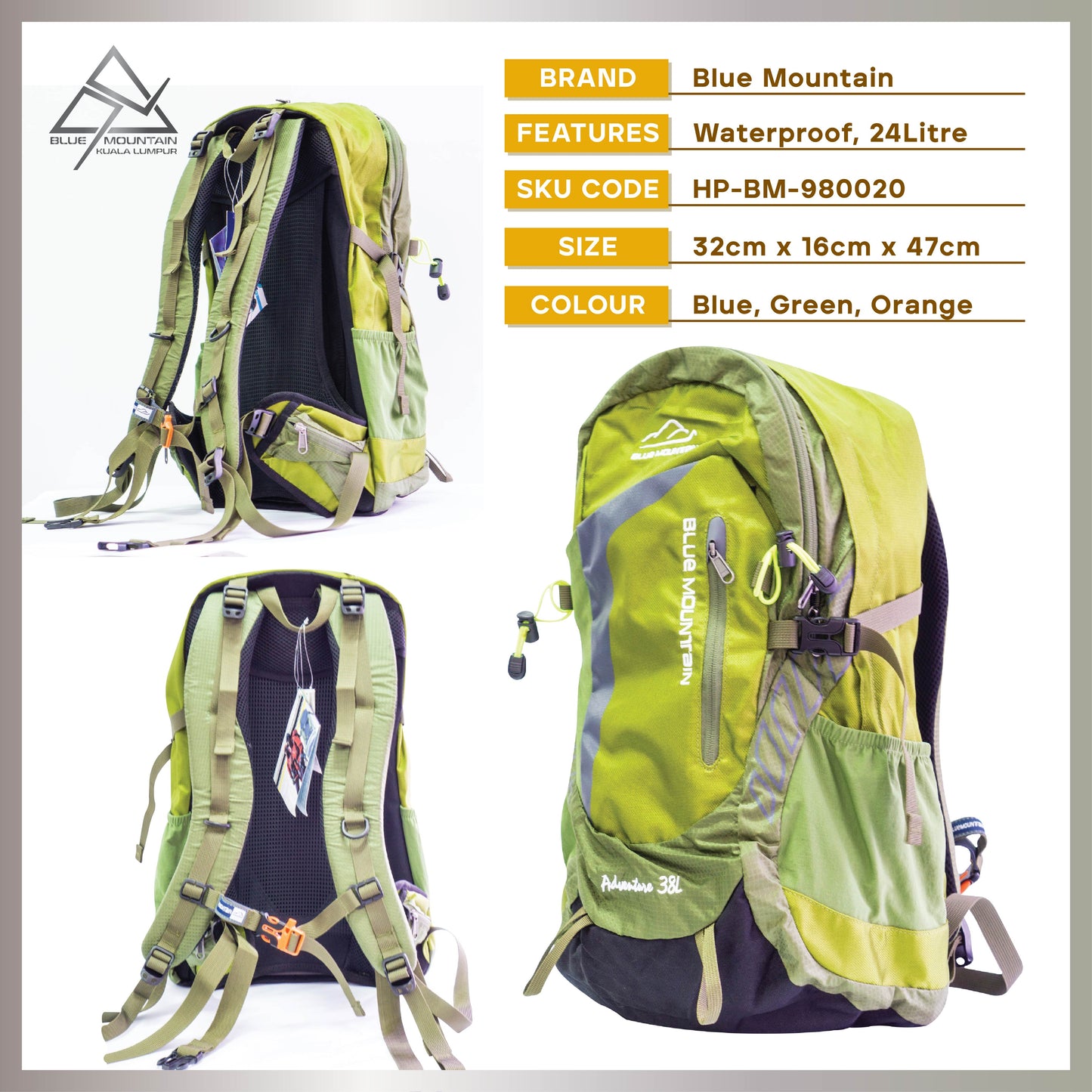 Blue Mountain Hiking Backpack 38L