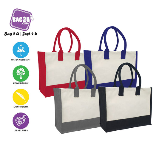 Bag2u Hatch Jute Bag Plain Tote Bag Color Handle Shopping Jute Bag