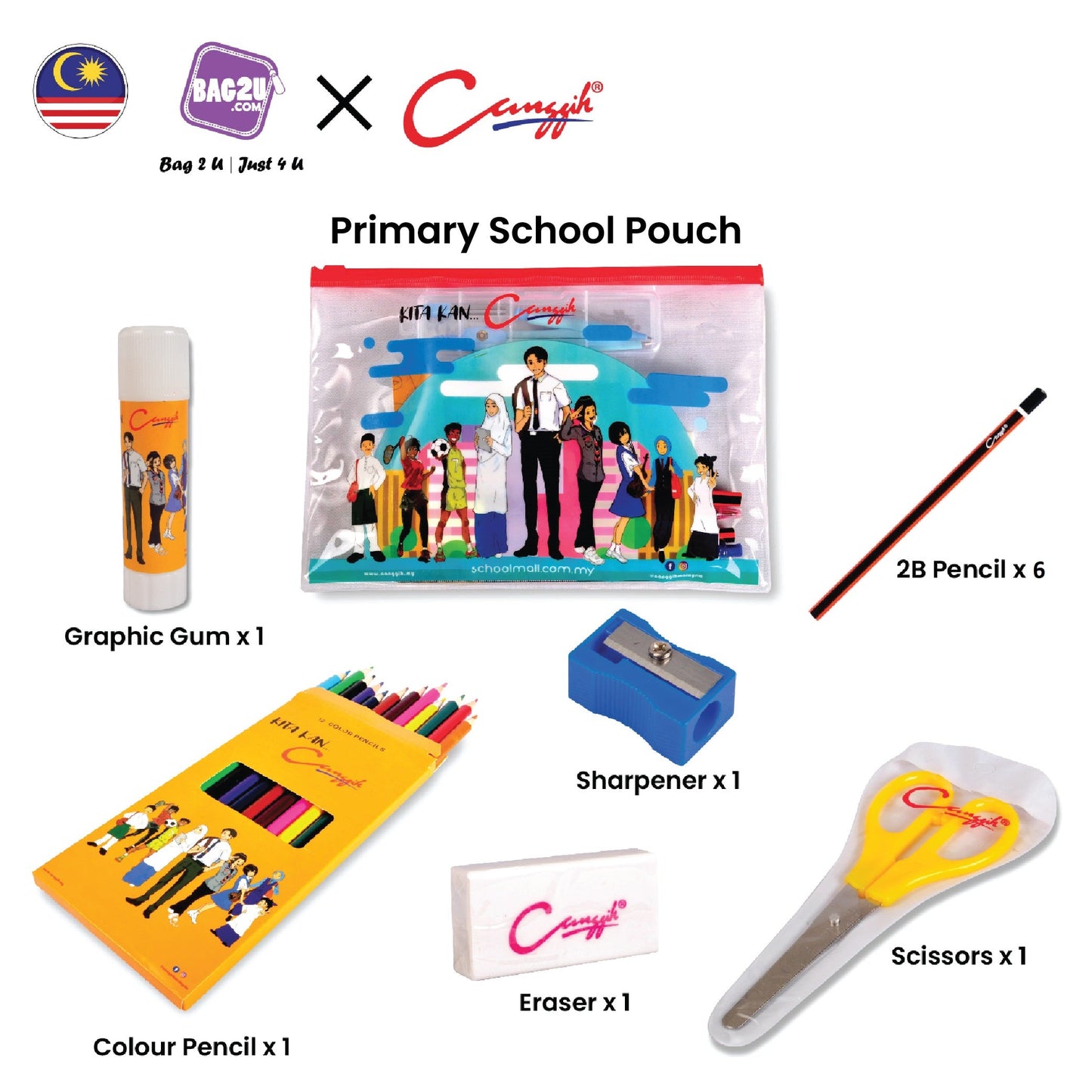 19 in 1 Canggih Original School Stationery Set for Primary School / Set Alat Tulis Sekolah untuk pelajar Sekolah Rendah