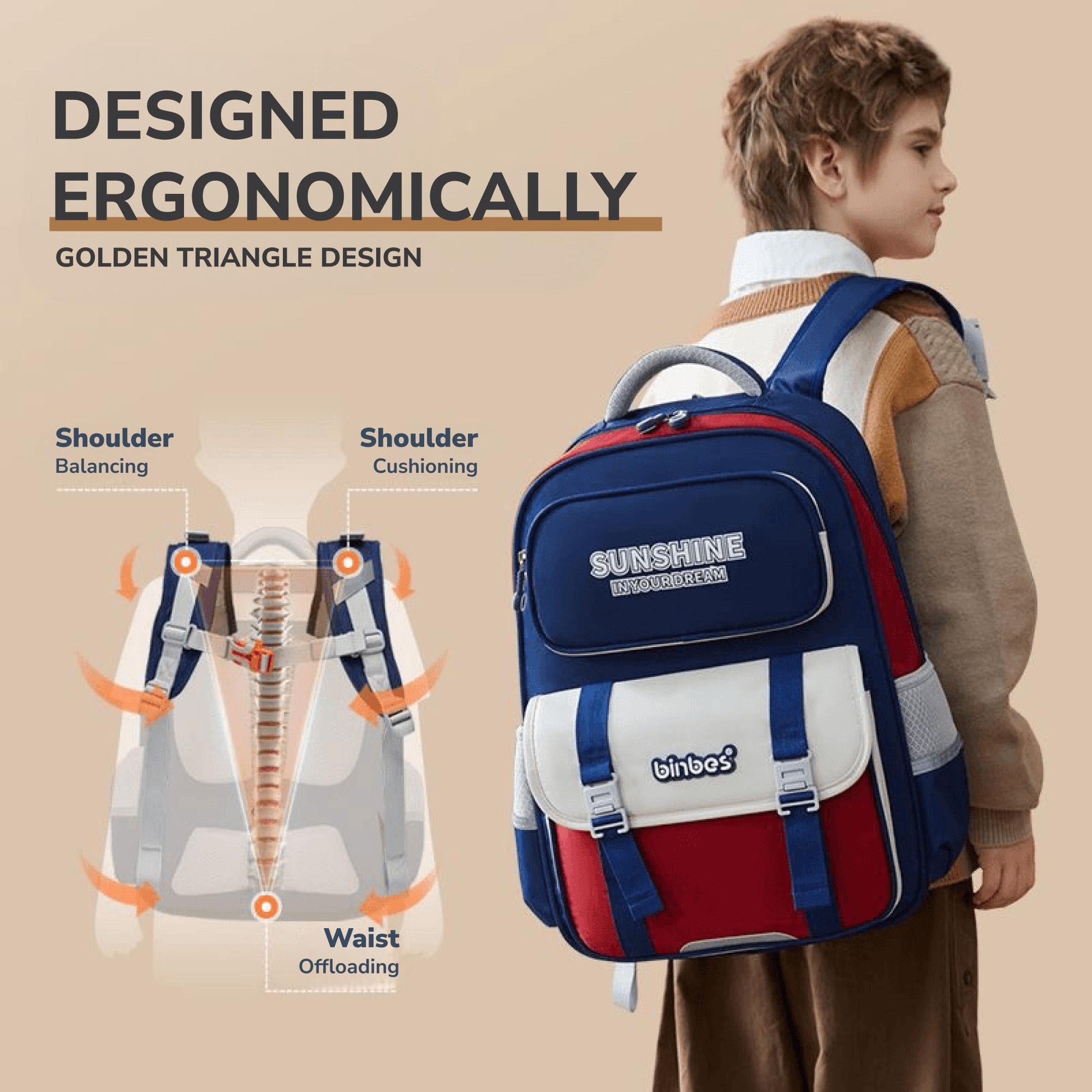 Sun Eight x Binbes Beamz Ergonomic Spine Protection Primary School Bag - Sun Eight