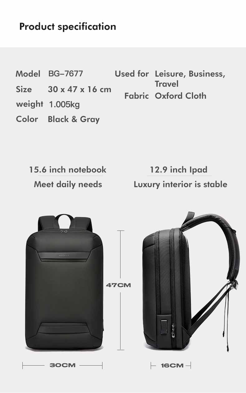 Bange Bulletz Laptop Business Travel Type-C USB Charging Port Trend Stylish Design Laptop Backpack (15.6")